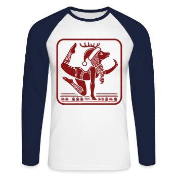 Funny Yoga Reindeer Christmas - Unisex Long Sleeve Baseball T-Shirt - white/navy - Front - Nik (191cm)