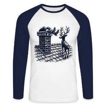 Scène d’humour de cheminée de Noël drôle - T-shirt baseball manches longues Homme - blanc/marine - Devant - Nik (191cm)