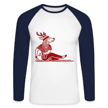 Yoga Reindeer Funny Christmas Design - Unisex Long Sleeve Baseball T-Shirt - white/navy - Front - Nik (191cm)
