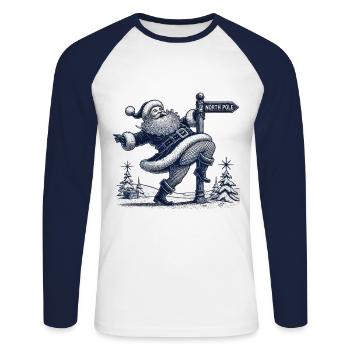 Drôle de Père Noël Pole Dance Fun - T-shirt baseball manches longues Homme - blanc/marine - Devant - Nik (191cm)