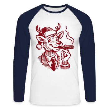 Funny Business Reindeer With Cigar - Unisex Long Sleeve Baseball T-Shirt - white/navy - Front - Nik (191cm)