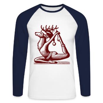 Funny Yoga Reindeer Christmas Design - Unisex Long Sleeve Baseball T-Shirt - white/navy - Front - Nik (191cm)
