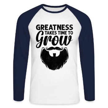 Greatness Takes Time To Grow Beard Bearded Beards - Unisex Long Sleeve Baseball T-Shirt - white/navy - Front - Nik (191cm)
