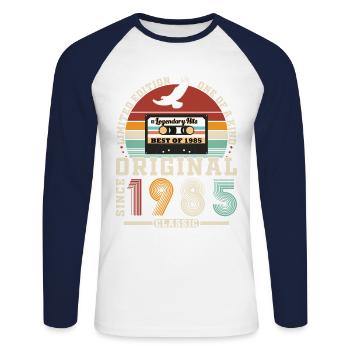 Original 1985 Vintage Cadeau d’anniversaire - T-shirt baseball manches longues Homme - blanc/marine - Devant - Nik (191cm)