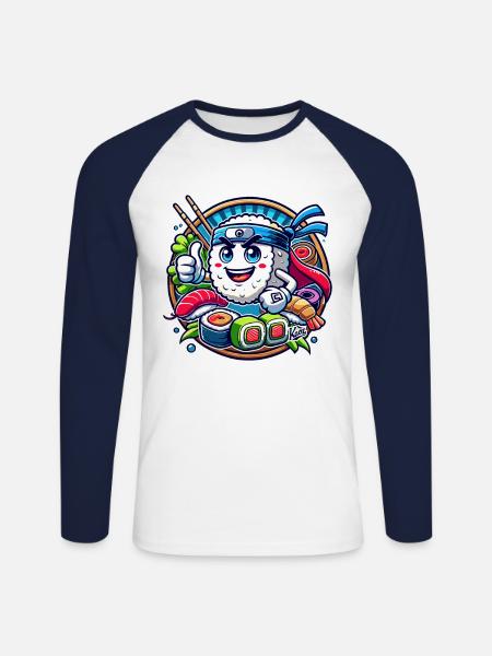 Risboller med tommelfinger op – Sushi Master - Langærmet herre-baseballshirt - hvid/marineblå