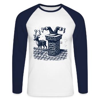 Lustiges Weihnachten steckt im Schornstein - Unisex Baseballshirt langarm - Weiß/Navy - Vorne - Nik (191cm)
