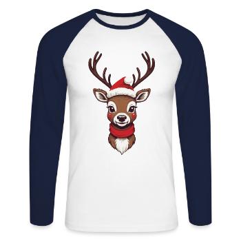 Merry Reindeer Christmas Look - Unisex Long Sleeve Baseball T-Shirt - white/navy - Front - Nik (191cm)