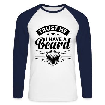 Croyez-moi, j’ai une barbe, des poils du visage, des barbes, un homme - T-shirt baseball manches longues Homme - blanc/marine - Devant - Nik (191cm)