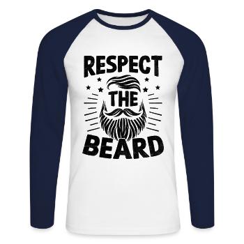 Respect The Beard Facial Hair Beards Man - Unisex Long Sleeve Baseball T-Shirt - white/navy - Front - Nik (191cm)