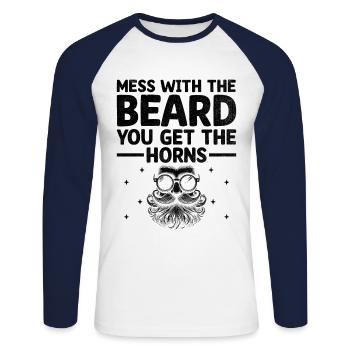 Leg dich mit dem Bart an, den du bekommst Die Gesichtsbehaarung der Hörner - Unisex Baseballshirt langarm - Weiß/Navy - Vorne - Nik (191cm)