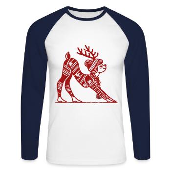 weYoga Reindeer for Christmas Relaxation - Unisex Long Sleeve Baseball T-Shirt - white/navy - Front - Nik (191cm)