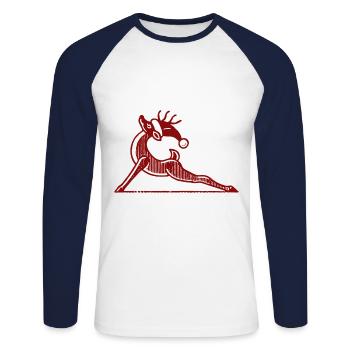 Yoga Reindeer Christmas Relaxation - Unisex Long Sleeve Baseball T-Shirt - white/navy - Front - Nik (191cm)