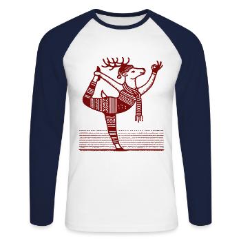 Funny Yoga Reindeer for Christmas - Unisex Long Sleeve Baseball T-Shirt - white/navy - Front - Nik (191cm)