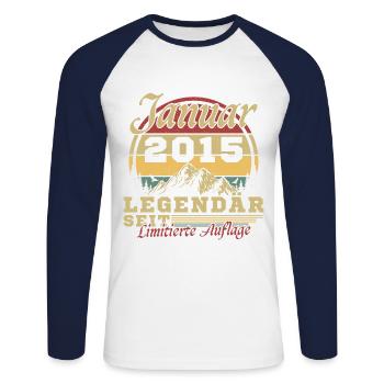 Cadeau anniversaire 10 ans Né en janvier 201 - T-shirt baseball manches longues Homme - blanc/marine - Devant - Nik (191cm)