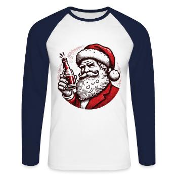 Le Père Noël aime l’alcool Humour de Noël - T-shirt baseball manches longues Homme - blanc/marine - Devant - Nik (191cm)