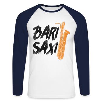 Saxophone Pun Bari Saxi - Unisex Baseballshirt langarm - Weiß/Navy - Vorne - Nik (191cm)