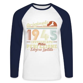 Original 1945 retro birthday gift - Unisex Long Sleeve Baseball T-Shirt - white/navy - Front - Nik (191cm)