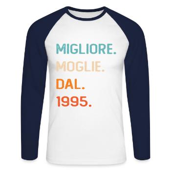 Wife since 1995 - Unisex Long Sleeve Baseball T-Shirt - white/navy - Front - Nik (191cm)