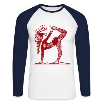 Christmas Yoga Reindeer Motif Relaxed - Unisex Long Sleeve Baseball T-Shirt - white/navy - Front - Nik (191cm)