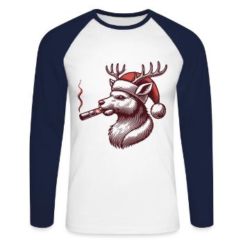 Rentier Papa Mit Weihnachtsmütze - Unisex Baseballshirt langarm - Weiß/Navy - Vorne - Nik (191cm)