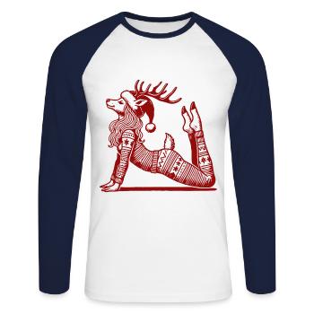 Relaxing Yoga Reindeer Christmas - Unisex Long Sleeve Baseball T-Shirt - white/navy - Front - Nik (191cm)