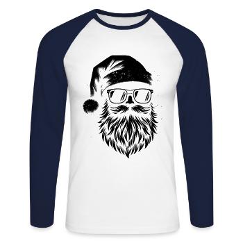 Bärtiger Weihnachtsmann Gesicht Sonnenbrille Bart Bärte - Unisex Baseballshirt langarm - Weiß/Navy - Vorne - Nik (191cm)
