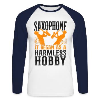 Saxophone Saxophone It Began As A - Unisex Long Sleeve Baseball T-Shirt - white/navy - Front - Nik (191cm)
