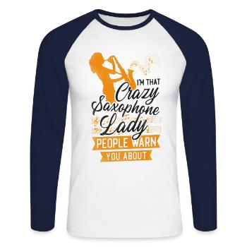 Saxophone I'm That Crazy Saxophone - Unisex Baseballshirt langarm - Weiß/Navy - Vorne - Nik (191cm)