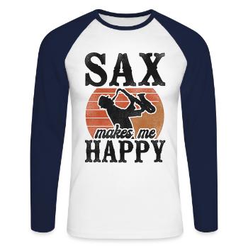 Saxophone Pun Sax Makes Me Smile - Unisex Long Sleeve Baseball T-Shirt - white/navy - Front - Nik (191cm)