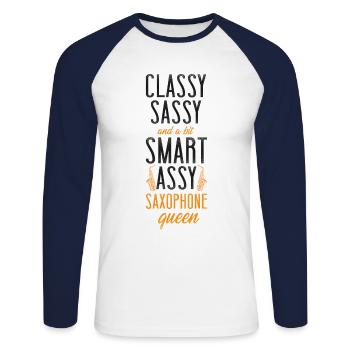 Saxophone Classe, Impertinent Et Un Peu - T-shirt baseball manches longues Homme - blanc/marine - Devant - Nik (191cm)