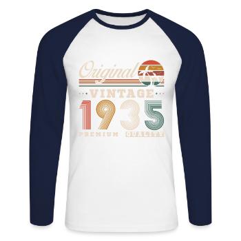 Original 1935 Vintage Rétro Cadeau Anniversaire - T-shirt baseball manches longues Homme - blanc/marine - Devant - Nik (191cm)