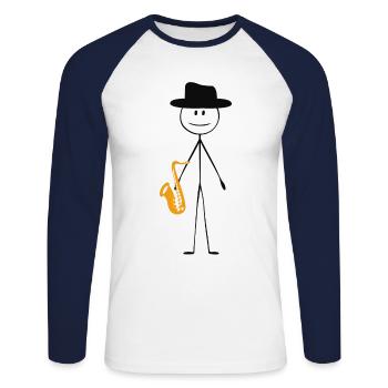 Saxophone Saxophone Guy - Unisex Long Sleeve Baseball T-Shirt - white/navy - Front - Nik (191cm)