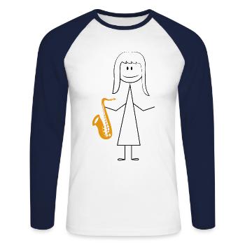 Saxophone Saxophone Girl - Unisex Long Sleeve Baseball T-Shirt - white/navy - Front - Nik (191cm)