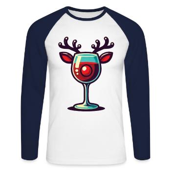 Weihnachtliches Wein mit Rentier Weinglas - Unisex Baseballshirt langarm - Weiß/Navy - Vorne - Nik (191cm)