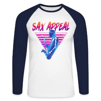 Saxophone Retro Vintage Sax Appeal - Unisex Long Sleeve Baseball T-Shirt - white/navy - Front - Nik (191cm)