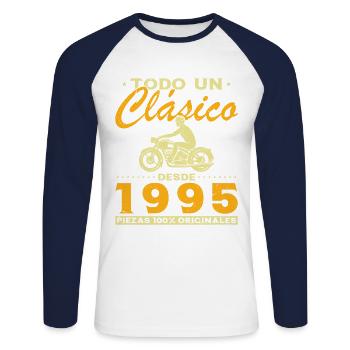 Biker Ein Klassiker aus dem Jahr 1995 - Unisex Baseballshirt langarm - Weiß/Navy - Vorne - Nik (191cm)