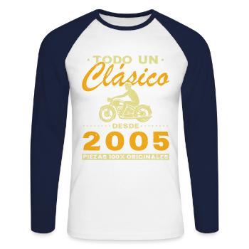 Biker A Classic Born In 2005 - Unisex Long Sleeve Baseball T-Shirt - white/navy - Front - Nik (191cm)