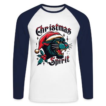 Streetwear Ästhetik Weihnachtsgeist Panther - Unisex Baseballshirt langarm - Weiß/Navy - Vorne - Nik (191cm)
