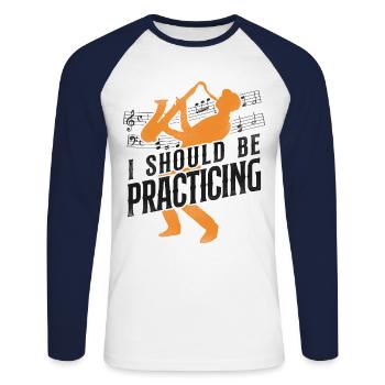 Saxophone I Should Be Practicing - Unisex Baseballshirt langarm - Weiß/Navy - Vorne - Nik (191cm)
