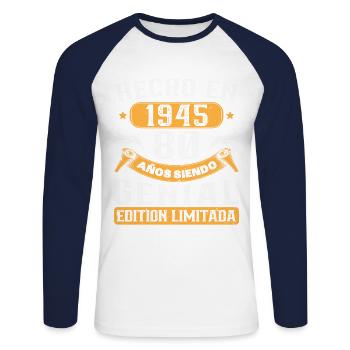 80 Years 1945 Vintage Birthday Gift - Unisex Long Sleeve Baseball T-Shirt - white/navy - Front - Nik (191cm)