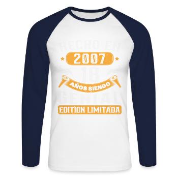 18 Jahre 2007 Vintage Geburtstagsgeschenk - Unisex Baseballshirt langarm - Weiß/Navy - Vorne - Nik (191cm)