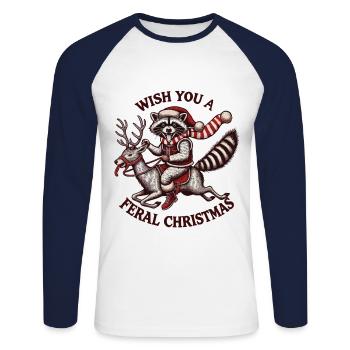 Je vous souhaite un Noël sauvage - T-shirt baseball manches longues Homme - blanc/marine - Devant - Nik (191cm)
