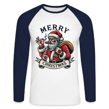 Tattoo Style Christmas Merry Christmas - Unisex Long Sleeve Baseball T-Shirt - white/navy - Front - Nik (191cm)