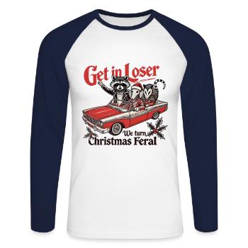 Raton laveur Get In Loser Noël se déchaîne - T-shirt baseball manches longues Homme - blanc/marine - Devant - Nik (191cm)