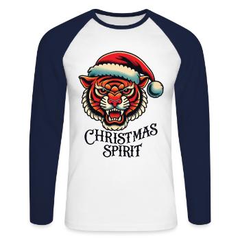 Weihnachtsgeist Tiger Tattoo Aesthetic - Unisex Baseballshirt langarm - Weiß/Navy - Vorne - Nik (191cm)