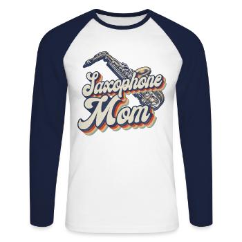 Saxophone Mom Retro Vintage - Unisex Baseballshirt langarm - Weiß/Navy - Vorne - Nik (191cm)