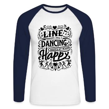 Line Dancing Makes My Heart Happy Country Music - Unisex Long Sleeve Baseball T-Shirt - white/navy - Front - Nik (191cm)