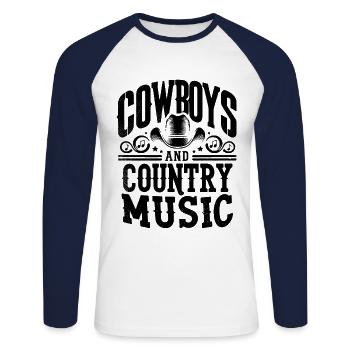 Cowboys Et Musique Country, Chanson D’amoureux, Chansons De Country, - T-shirt baseball manches longues Homme - blanc/marine - Devant - Nik (191cm)