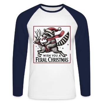 Merry Wild Christmas Raccoon Reindeer - Unisex Long Sleeve Baseball T-Shirt - white/navy - Front - Nik (191cm)