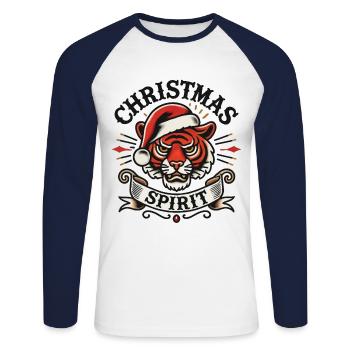 Weihnachtsgeist Tiger Vintage Tattoo Style - Unisex Baseballshirt langarm - Weiß/Navy - Vorne - Nik (191cm)